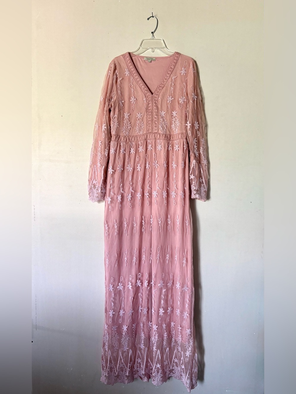 Polagram Women’s Pink Embroidered Lace Overlay Maxi Dress